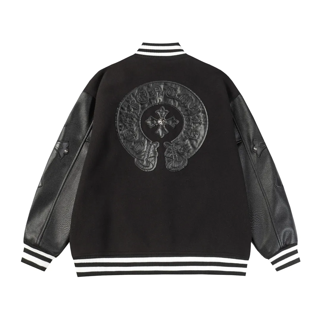 P390 Chrome hearts Classic horseshoe style embroidered leather baseball jersey - One-to-one restoration of heavy industry hardware accessories - Laser burning process - Dragon and Phoenix nylon with pebbled hand sleeves M L XL XXL